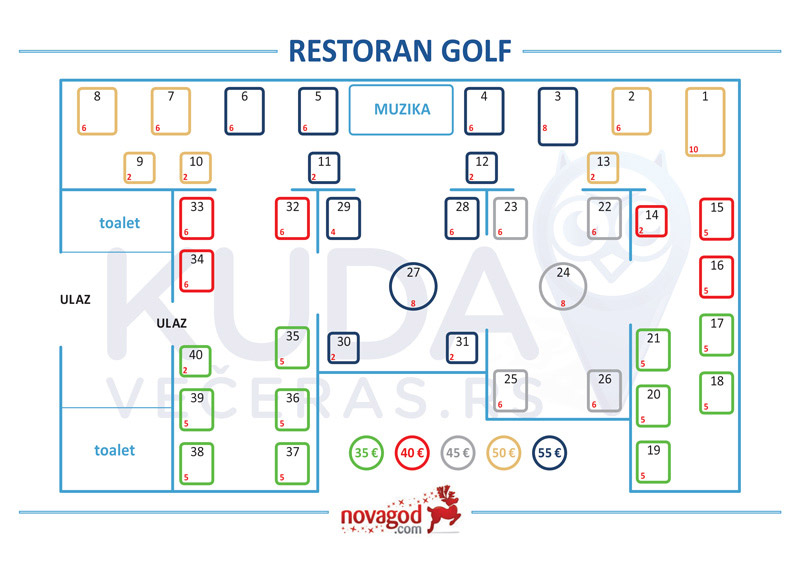 restoran golf nova godina mapa sedenja